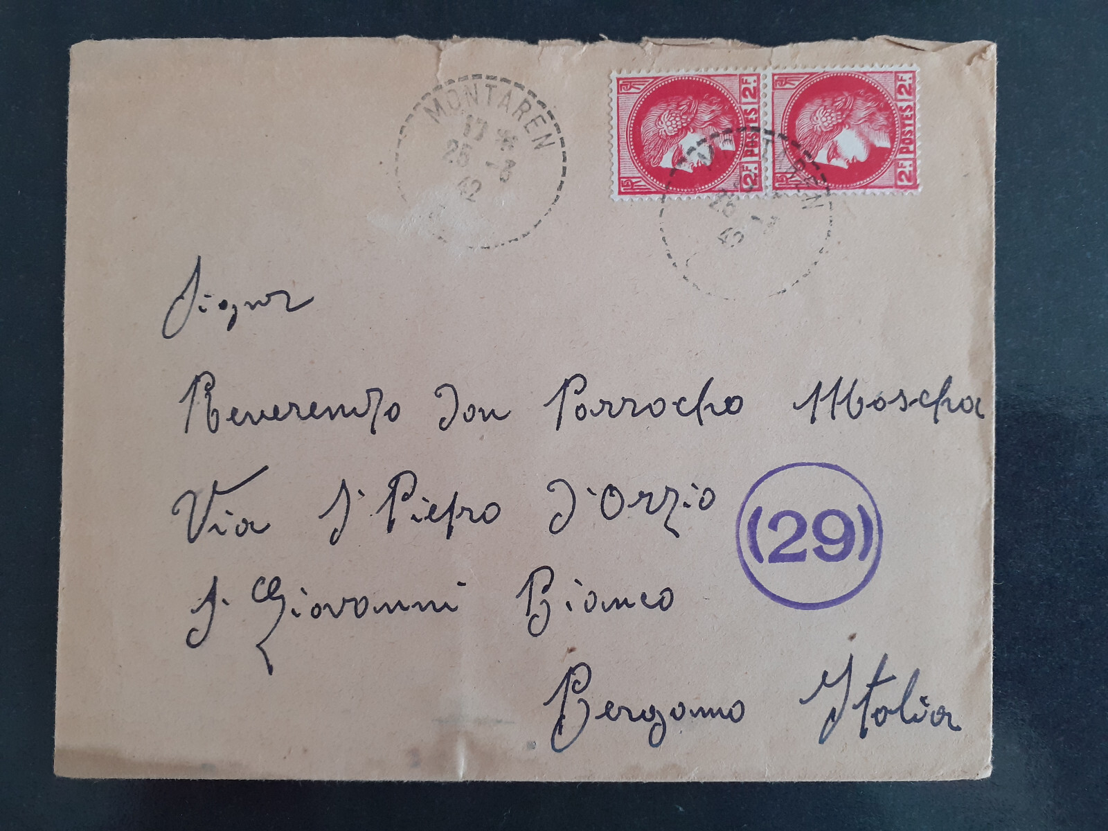 France 1942 - Montaren to Bergamo Italy - Censorship Cover with 2x Mi. 401