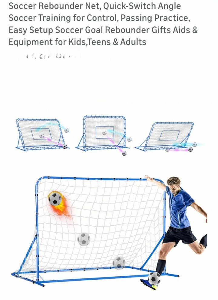 Dual-Mode Soccer Goal & Rebounder Net, 6x4FT Adjustable Angle Training Net