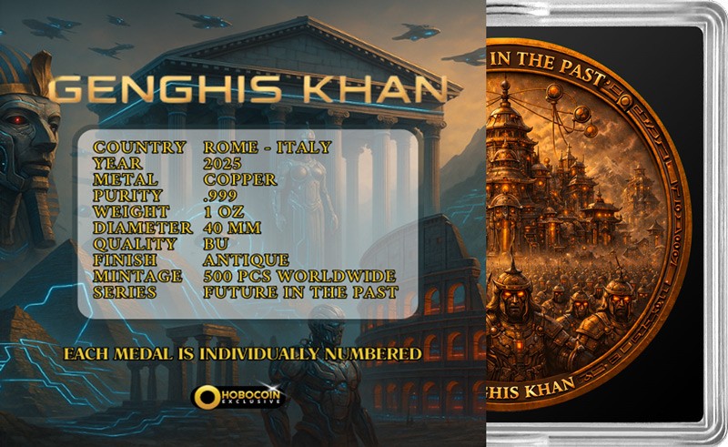 Future in the Past Egypt Genghis Kahn 1 oz Copper Medal