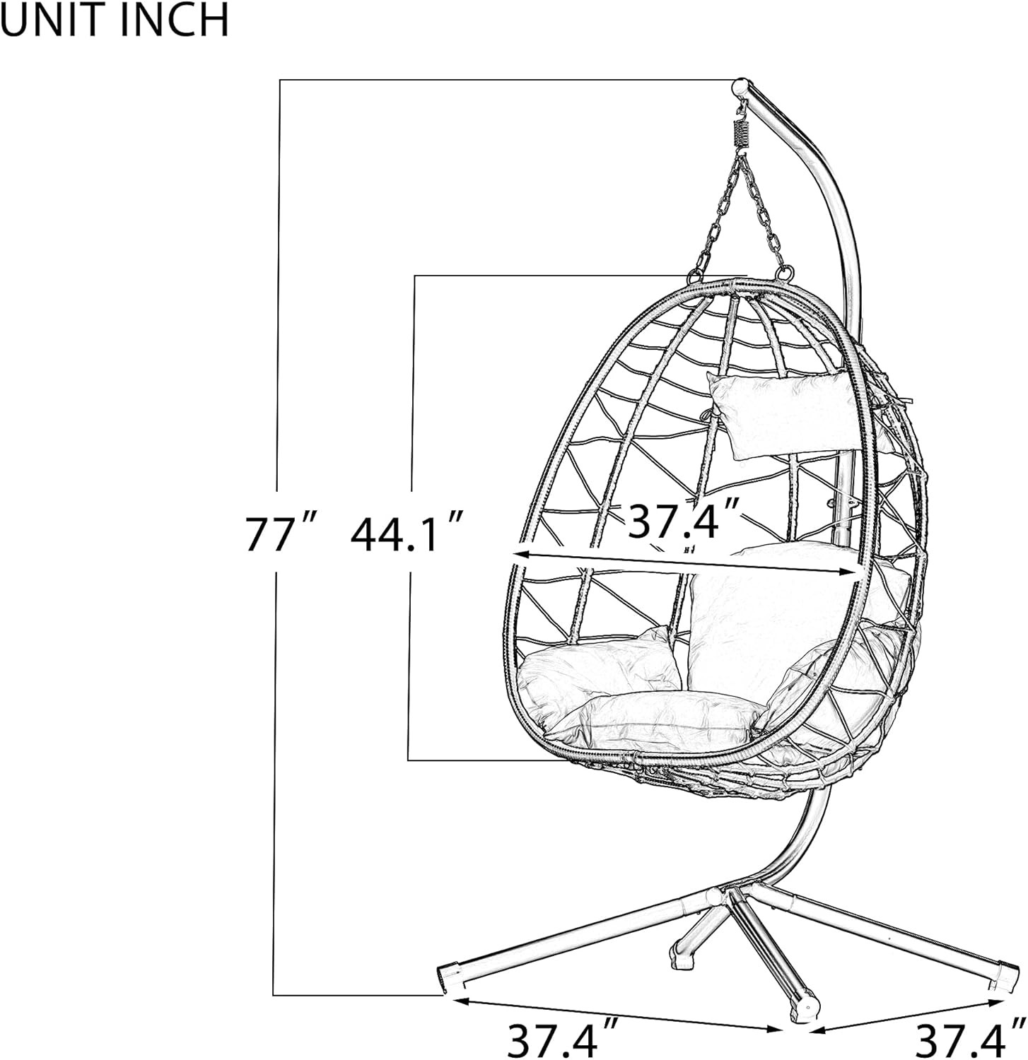 Egg Chair with Stand, Hanging Rattan Hammock Chair with Cushions for Patio