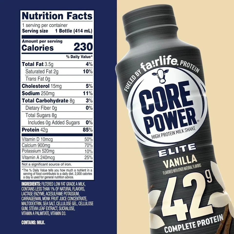 Core Power Elite High Protein Shake, Vanilla, 42g Bottle, 14oz, 12 Pack