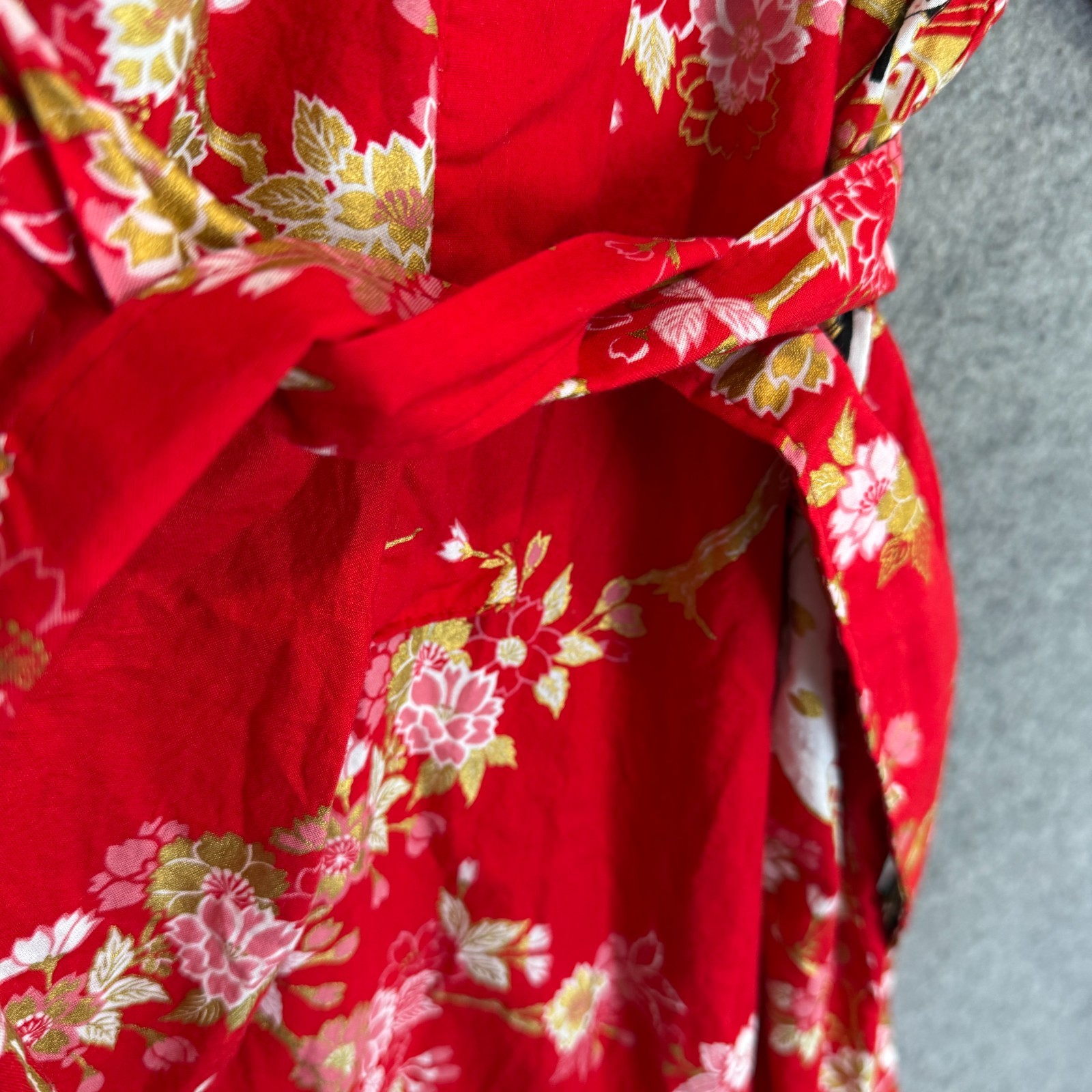 Vintage Smithsonian Institution Japanese Yukata Kimono XL Cherry Blossom Belted