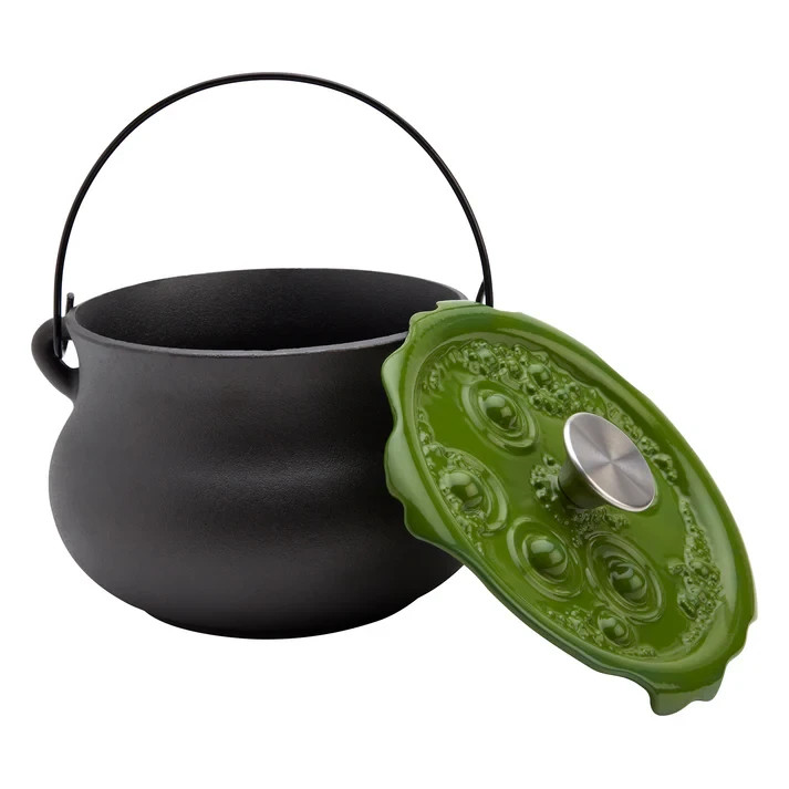 4-Quart Cast Iron Cauldron Pot Green Bubbling Lid Halloween Decor