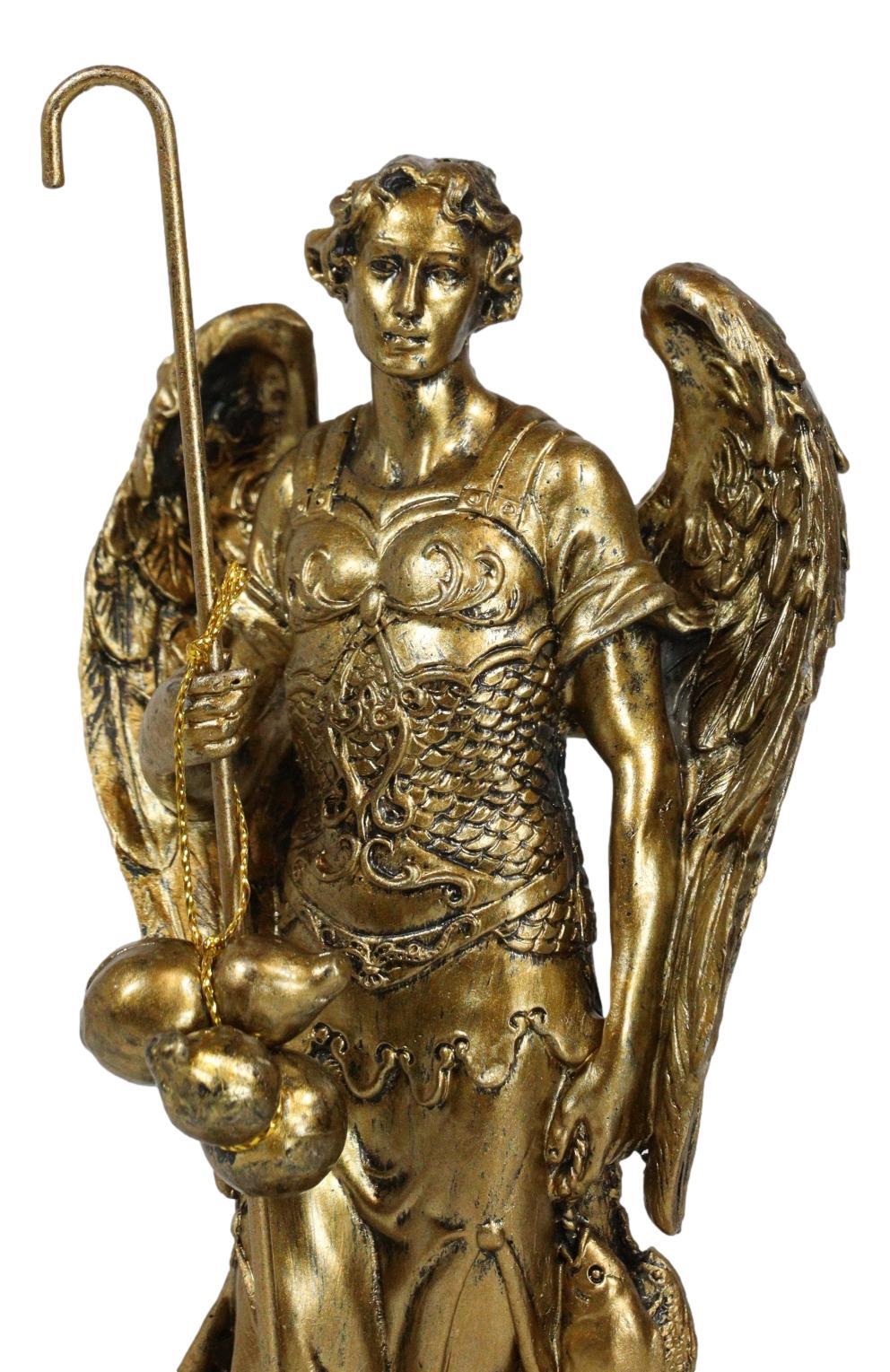 8.25"H Catholic Church Saint Archangel Raphael With Staff & Healing Oil Figurine