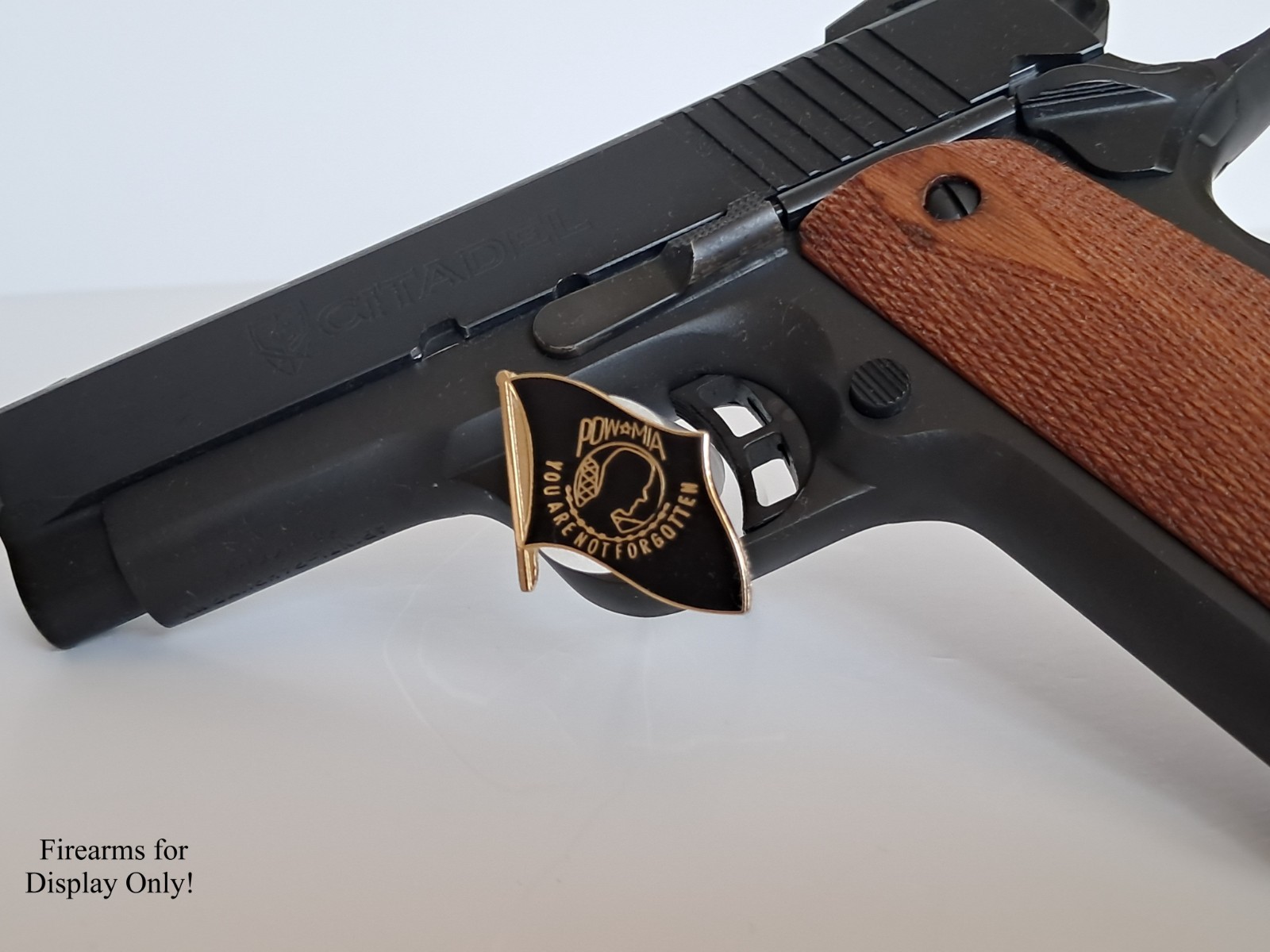 Handgun Firearm Gun Safe Shelf Display Rod - 7/8" POW*MIA Enamel Topper