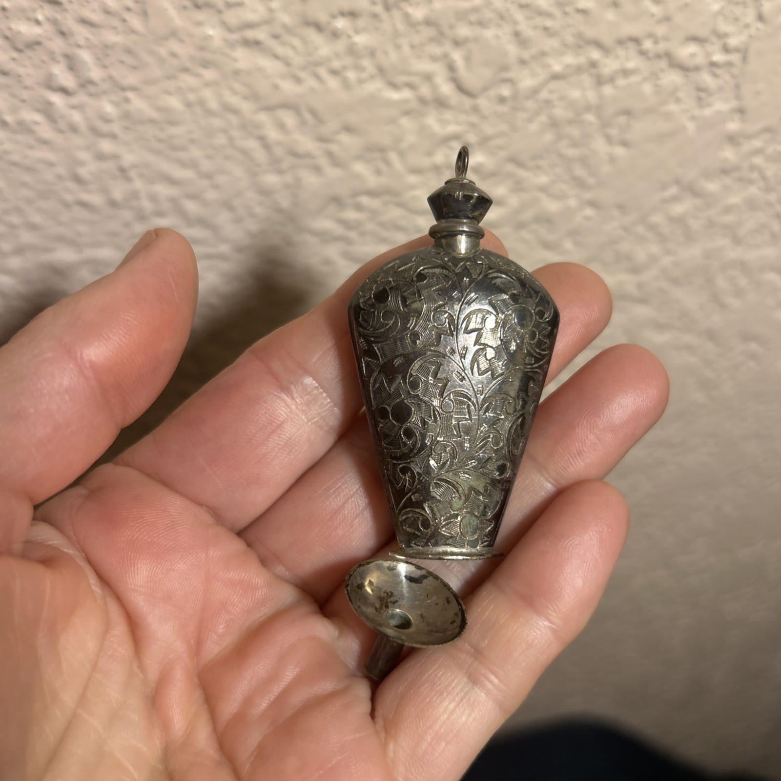 Antique Tiny Sterling Silver 950 Perfume Bottle Ornate Engraved Victorian Deco