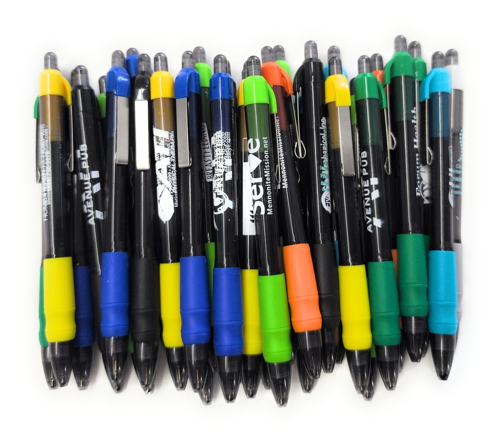 30ct Lot Misprint Click Pens MAXGLIDE Hub Pen: MULTICOLOR Thick Rubber Grip