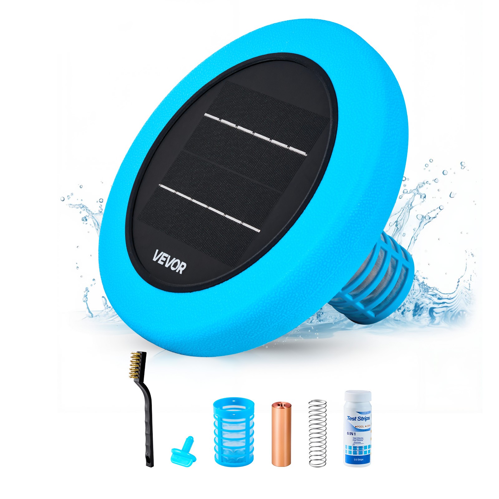 VEVOR Solar Pool Ionizer Round Copper Pool Ionizer Up to 45000 Gal for Pool Blue
