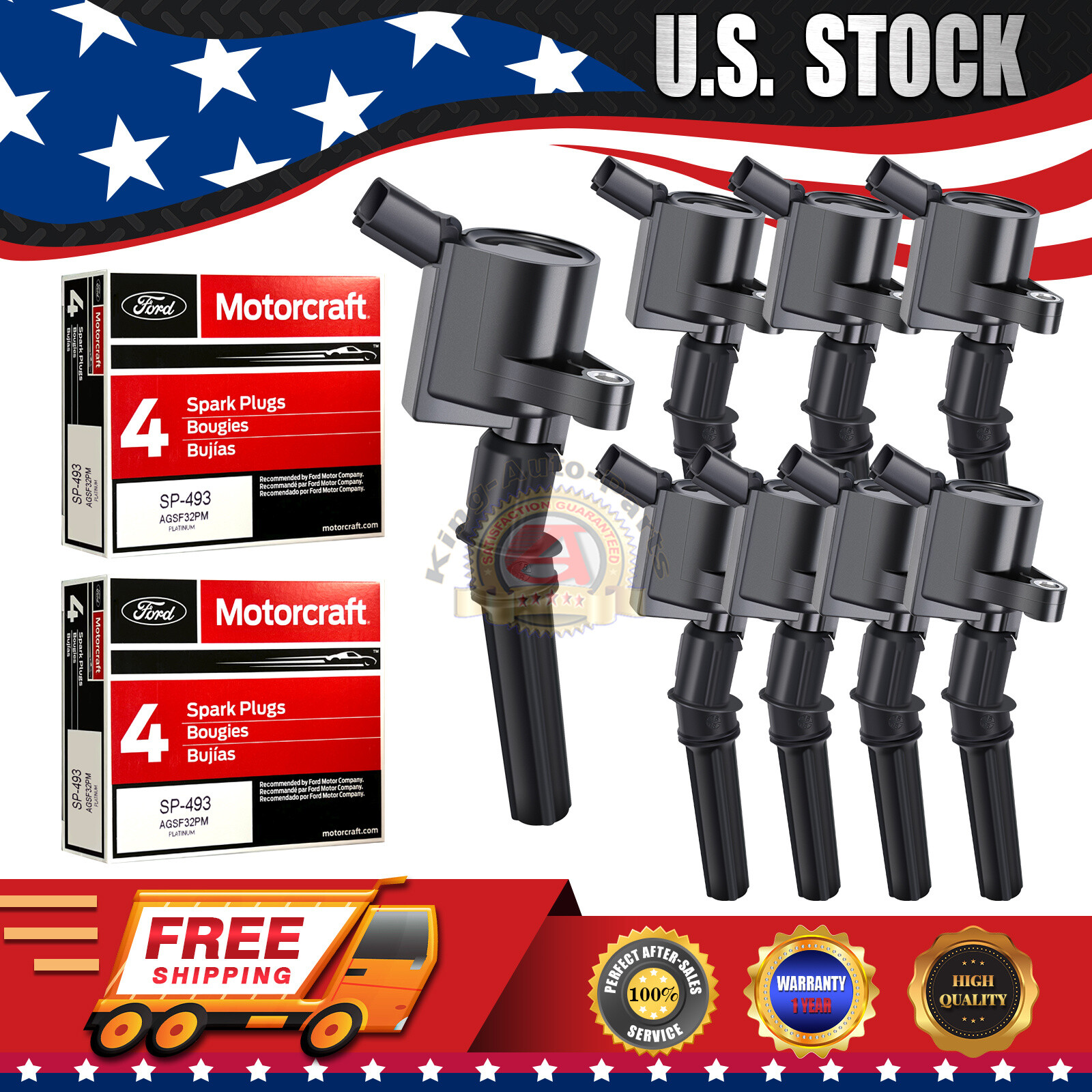 Ignition Coils DG508 & Motorcraft Spark Plugs SP493 Ford Lincoln Mercury 8pcs