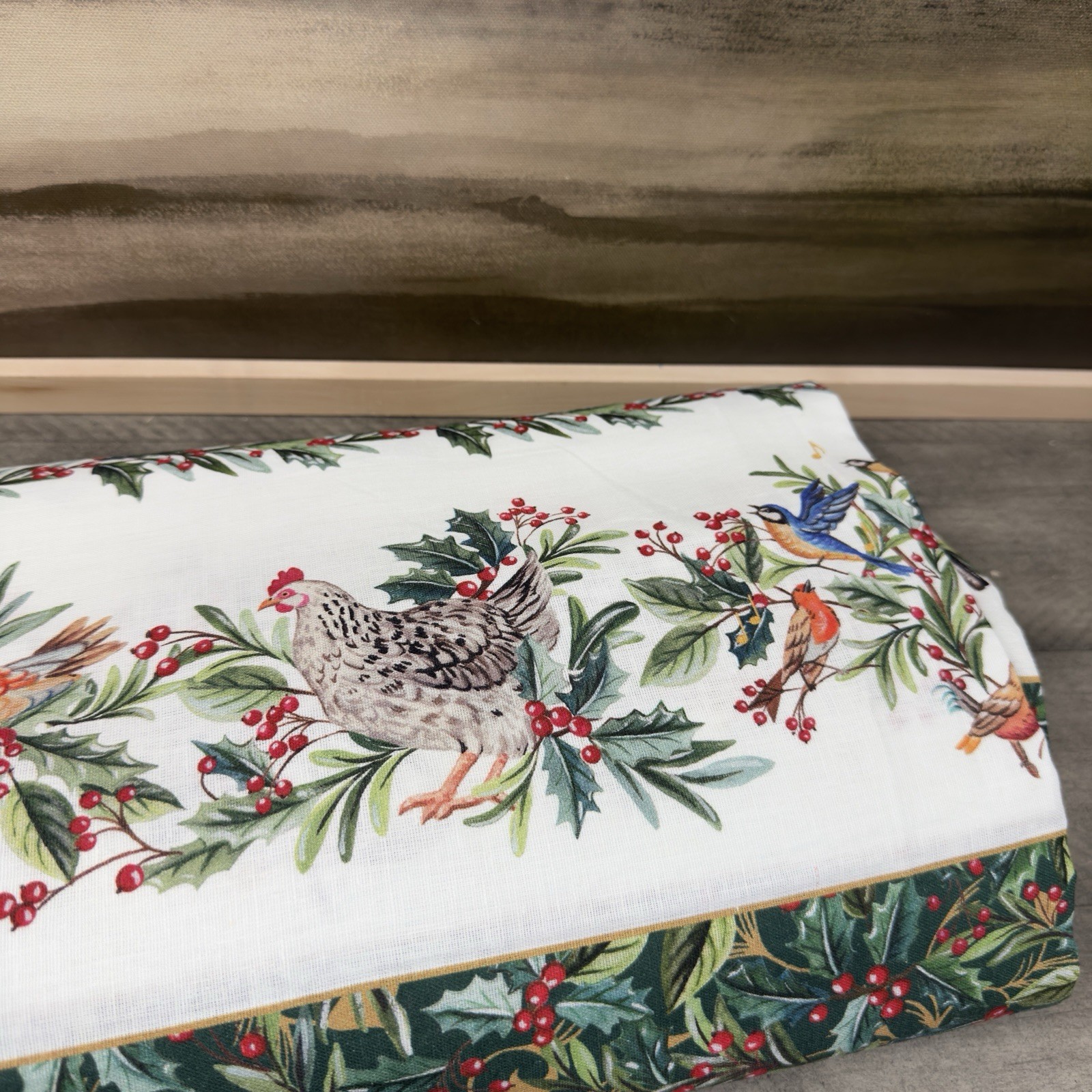 Pottery Barn 12 Days of Christmas Cotton/Linen Tablecloth 70”x126” Multi NWOT