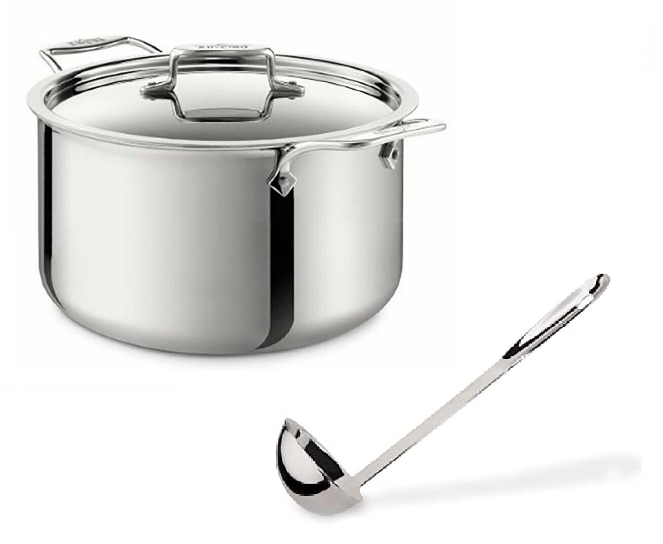 All-Clad SD55508 D5 Polished 5-Ply 8-qt Stock Pot with Lid and 14in Ladle