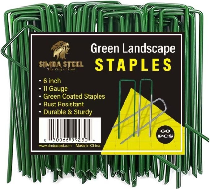 GREEN Landscape Staples 6 Inches 11 Gauge Galvanized Garden Stakes Fabric SOD