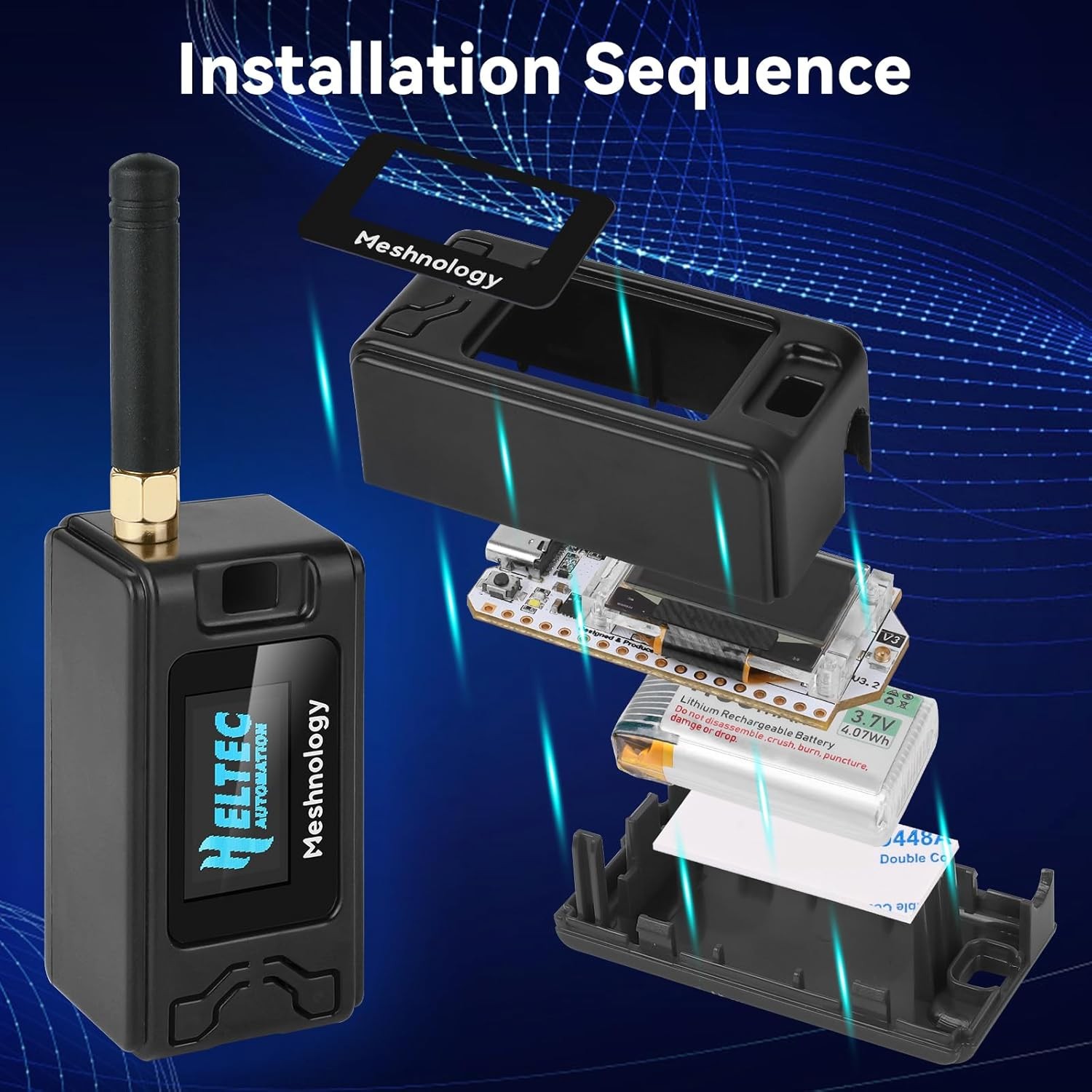 2Sets HelTec Meshtastic LoRa ESP32 V3 SX1262 Board+915MHz Antenna + Battery+Case