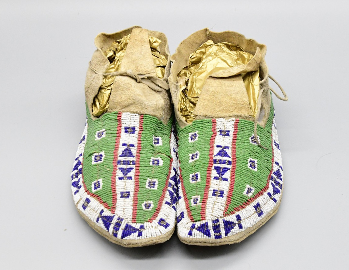Sioux Green Beaded Moccasins Native American Strong Provenance