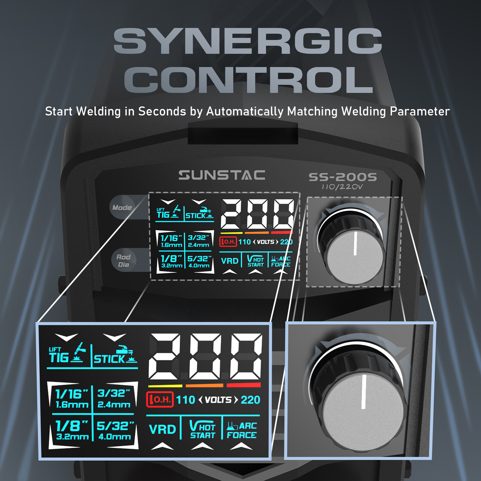 200A Stick Welder, 110V/220V MMA/ARC/Lift TIG Welding Machine with LCD Display