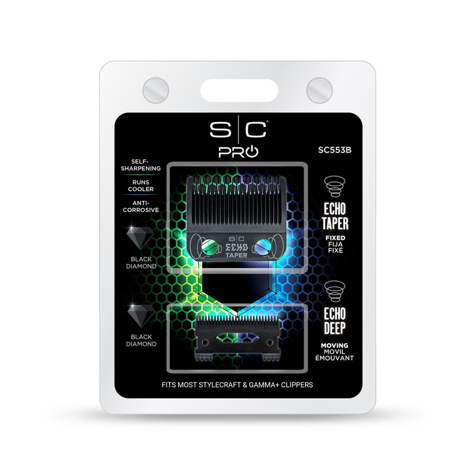 StyleCraft ECHO Taper Blade Set ECHO Deep Tooth Moving Blade Black SC553B Gamma