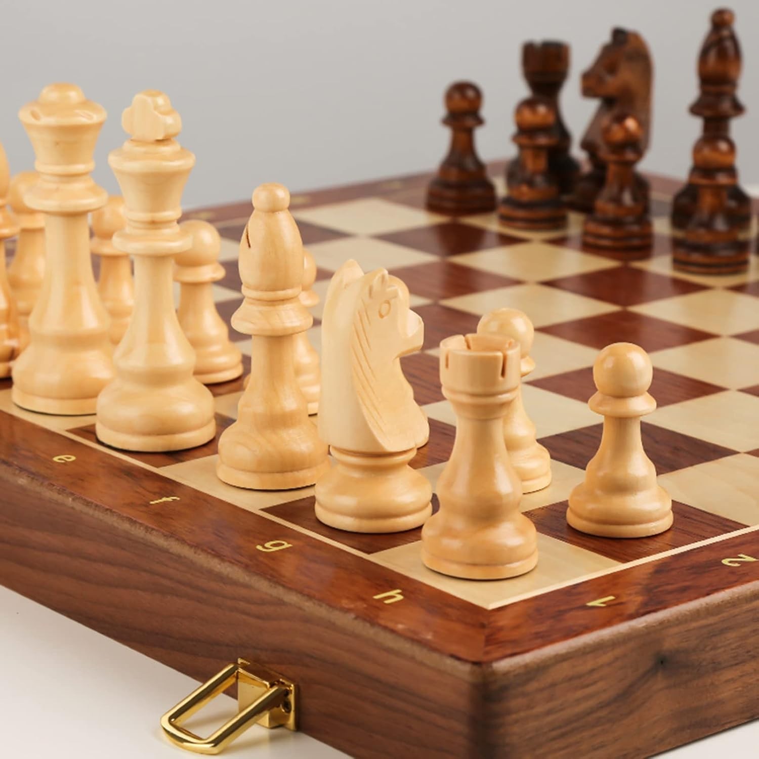15'' Walnut Chess Set with Storage Board for Adults & Children, 2 Players