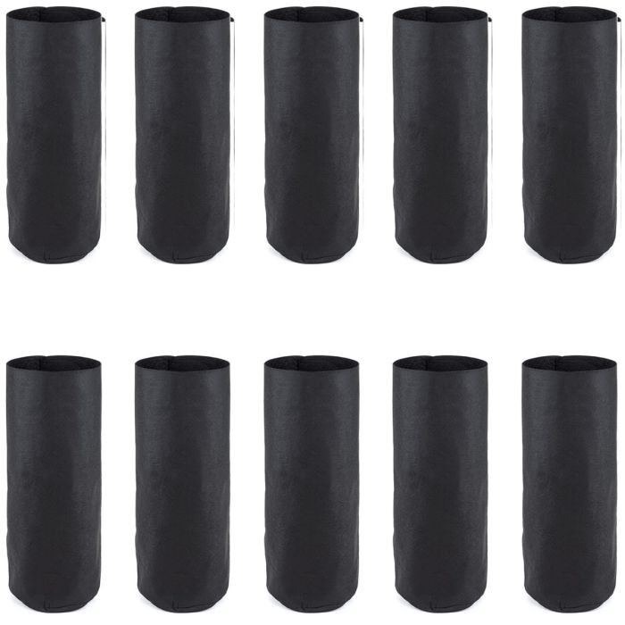 10-Pk 4-Gallon Skinny Tall Black Fabric Pot/Aeration Plant Grow Bags 8D x 18.5H