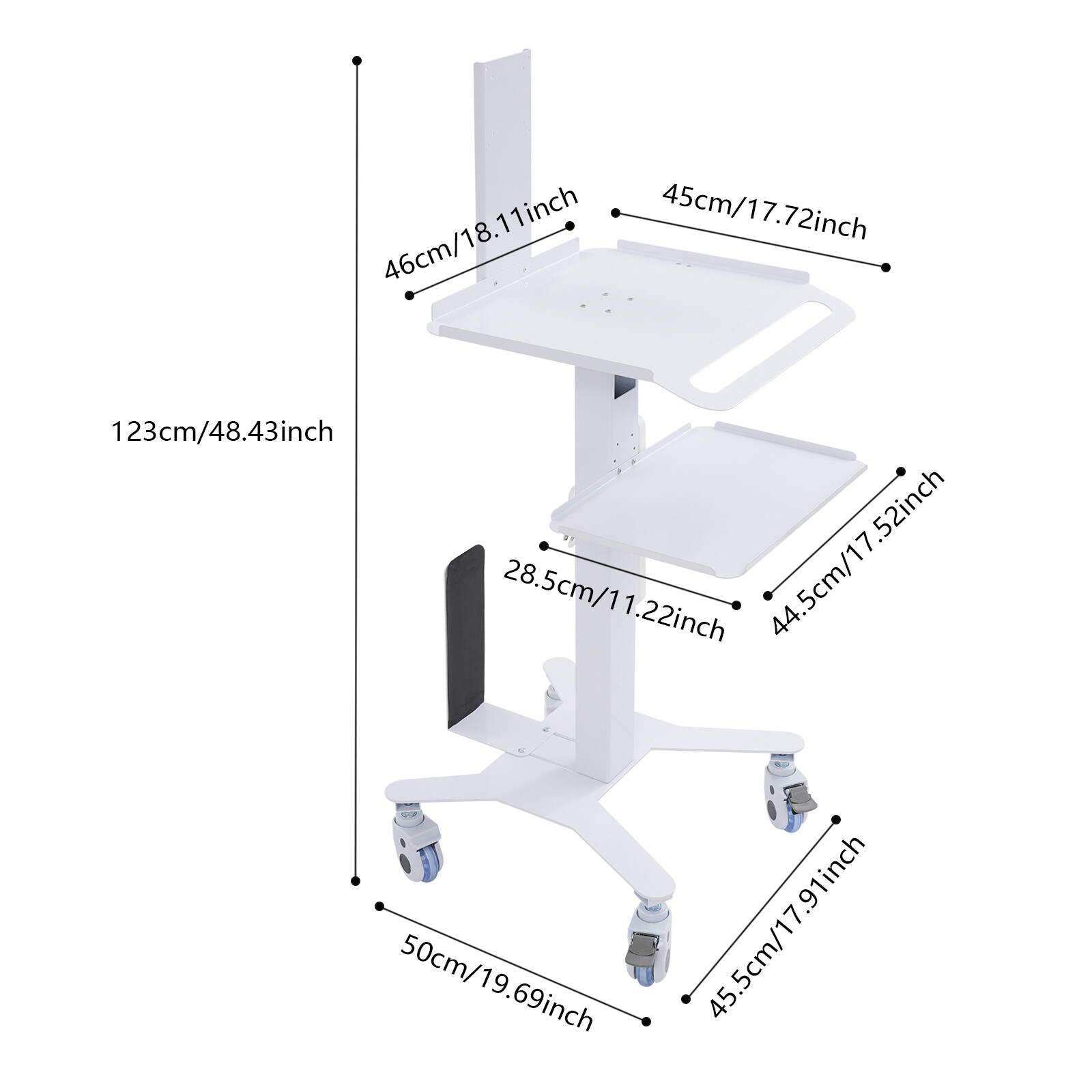 Adjustable Rolling Computer Cart for Home, Office & Medical Use