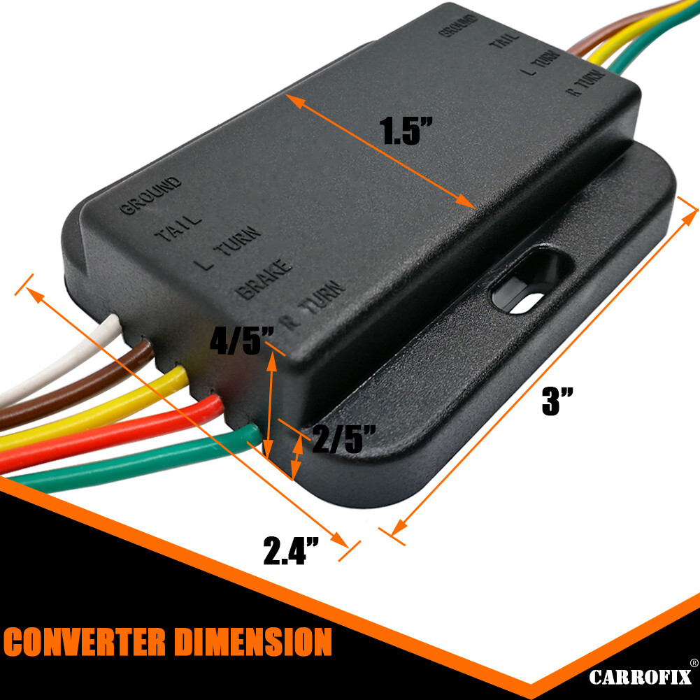 Non-powered 3 to 2 Wire Tail Light Converter with 4 Way Flat Trailer Connector
