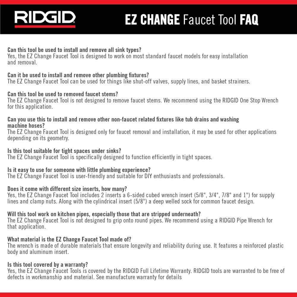 RIDGID EZ Change Plumbing Wrench Faucet Installation and Removal Tool