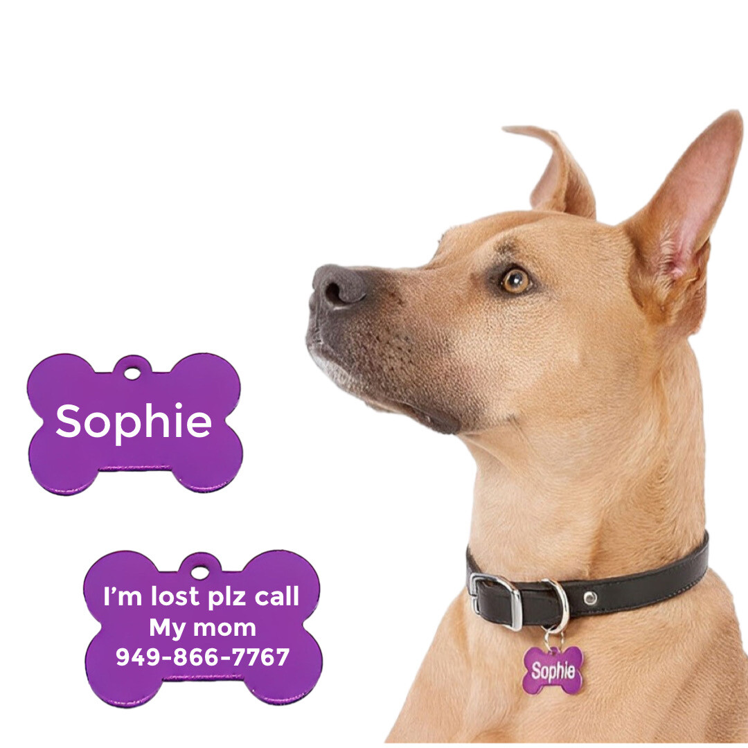 Pet Tags,Bone Aluminum Charm, Custom Personalized Engraved Dog Cat ID Name Tag