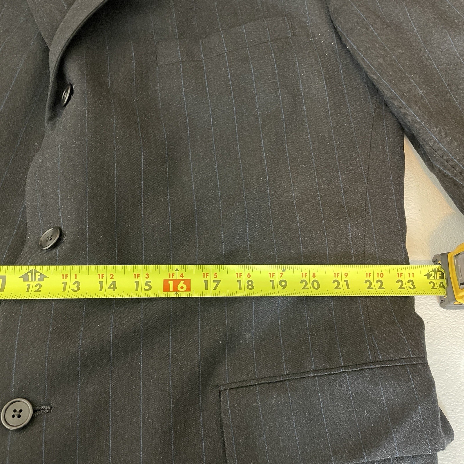 Paul Cicchini Bespoke 2 Piece Suit Mens 46XL 38x33 Black Blue Striped Wool USA