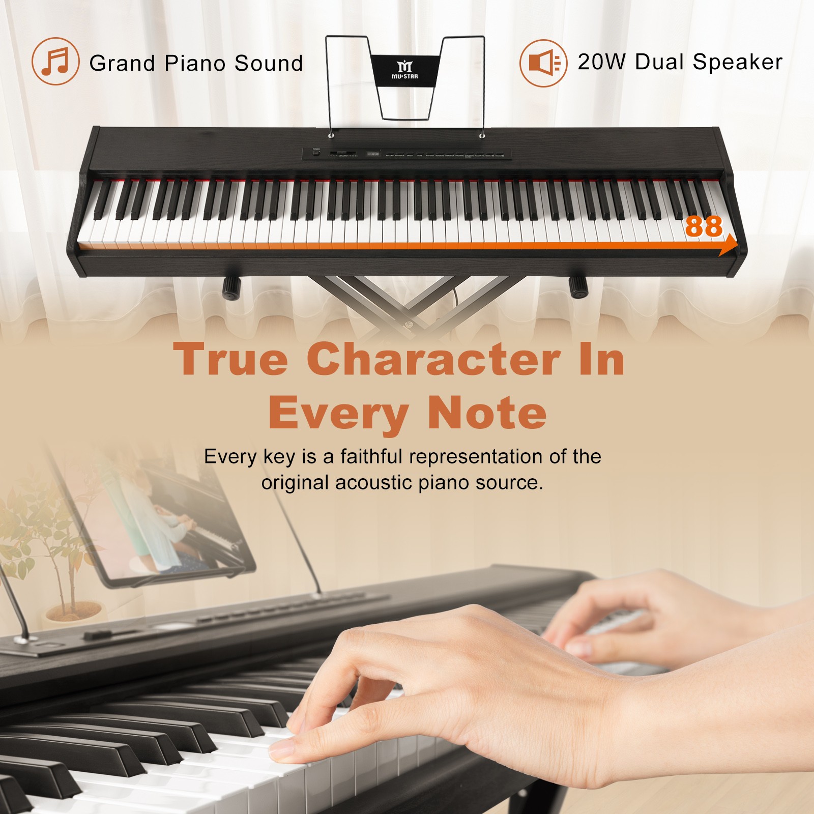 MUSTAR Black 88-Keys Full Size Semi-Weighted Digital Piano Keyboards with Pedal