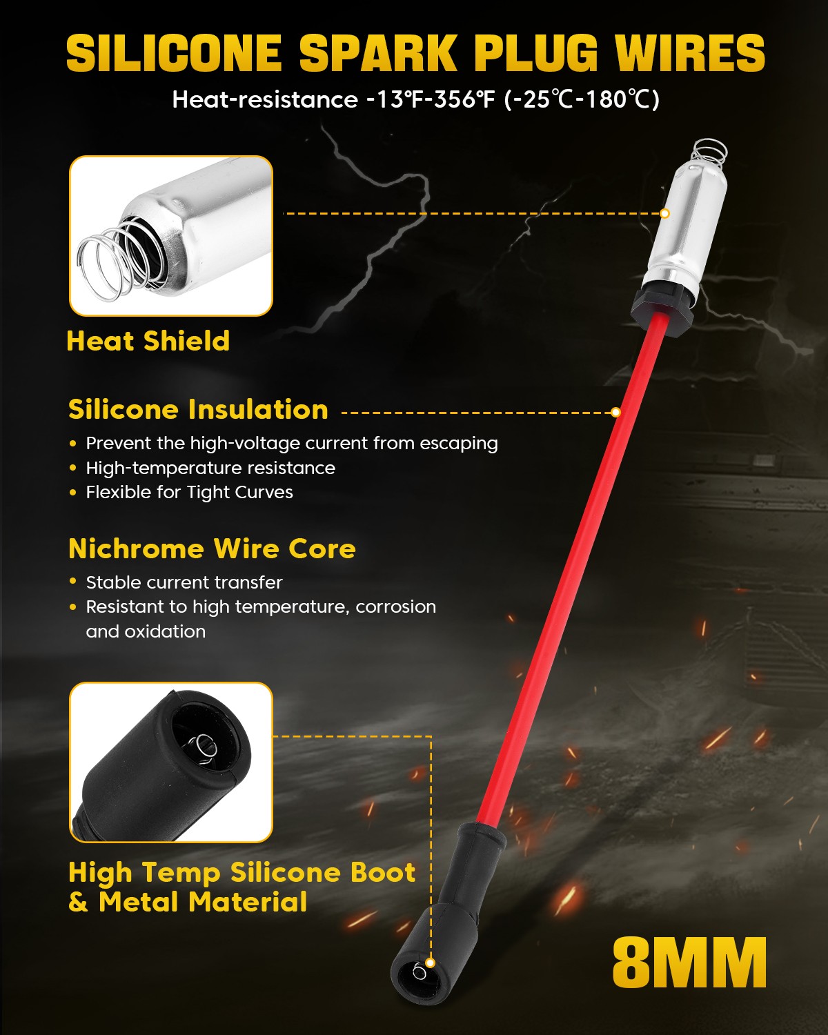 Set of 8 Round Ignition Coil Pack UF262 with Spark Plug and Wires For Chevy GMC