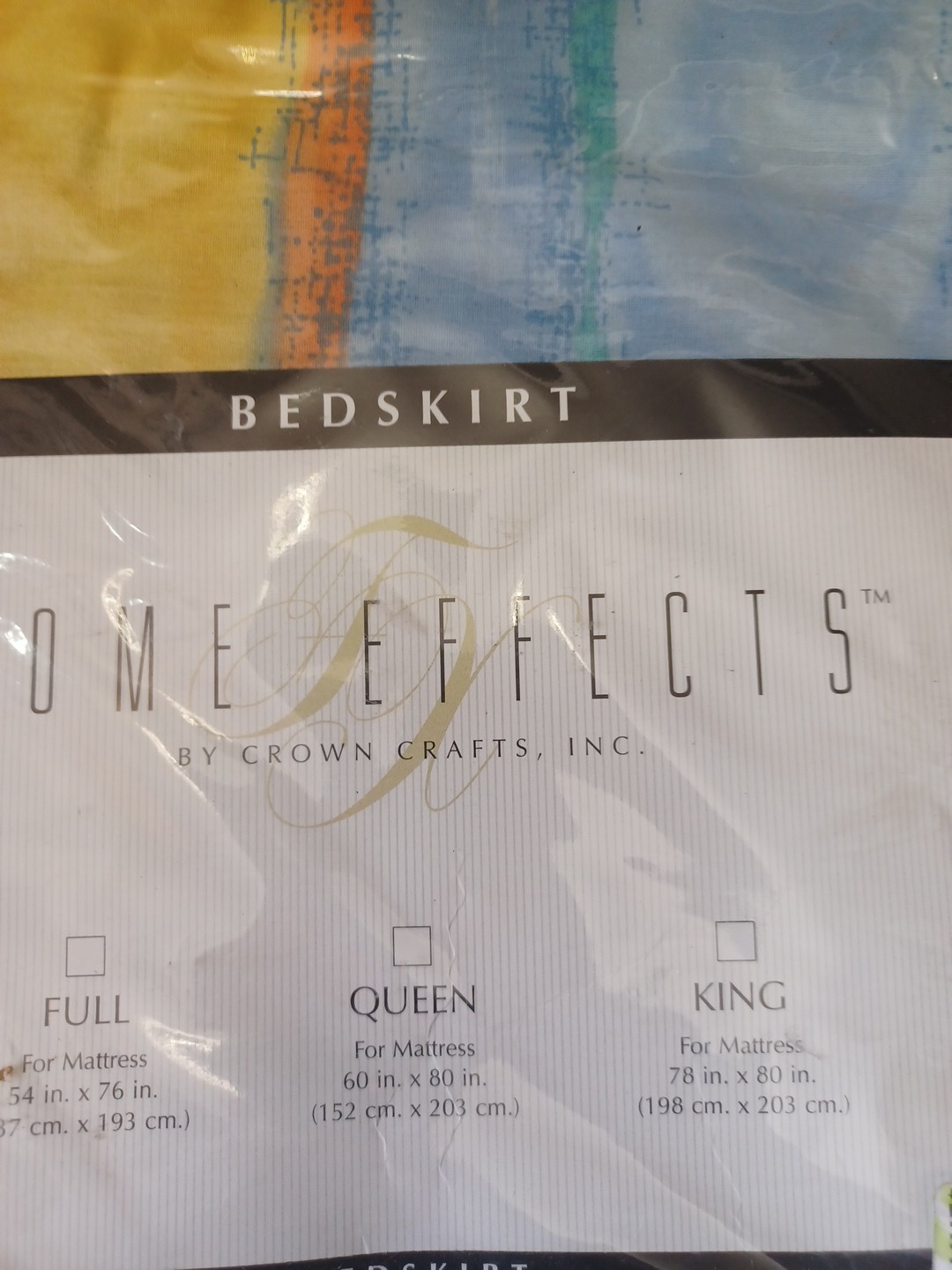 NOS Crown crafted abstract yellow blue orange green Twin Bedskirt