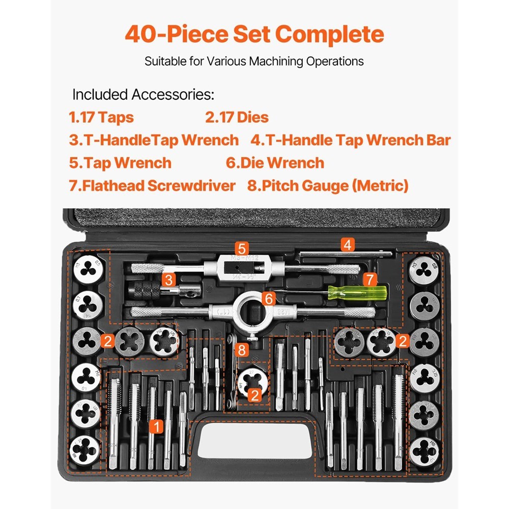 40 Piece Tap and Die Set SAE & Metric , Metric Screw Threads with Carrying Case