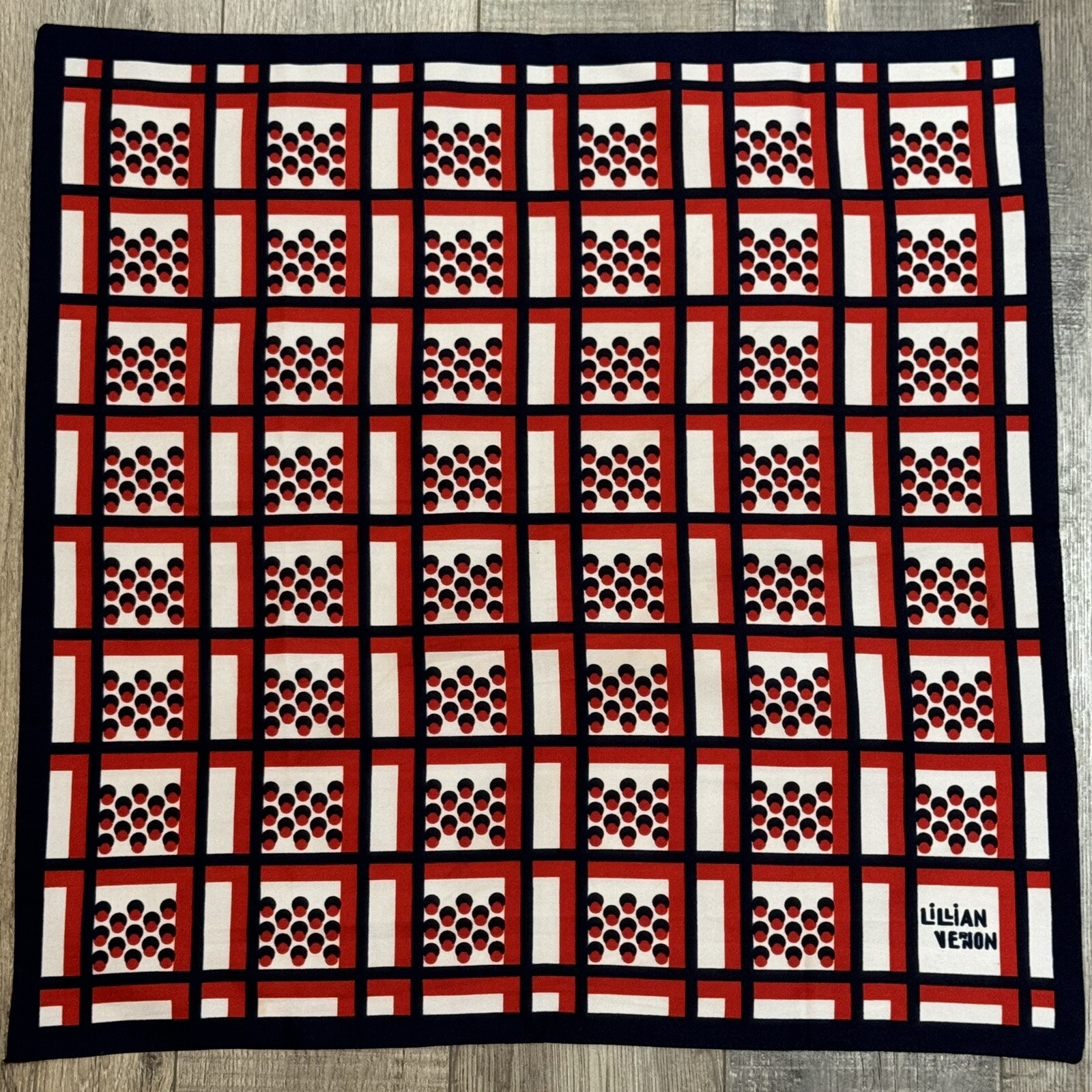 Vintage Lillian Vernon Scarf Red White Blue Geometric Made In Italy 19" Square