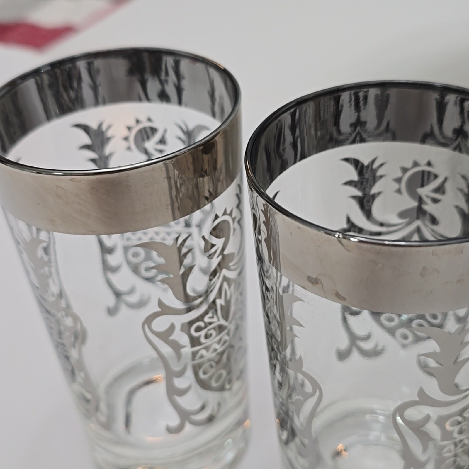 Vintage MCM Set Of 4 Kimiko Silver Knight Shield Highball Glasses Barware