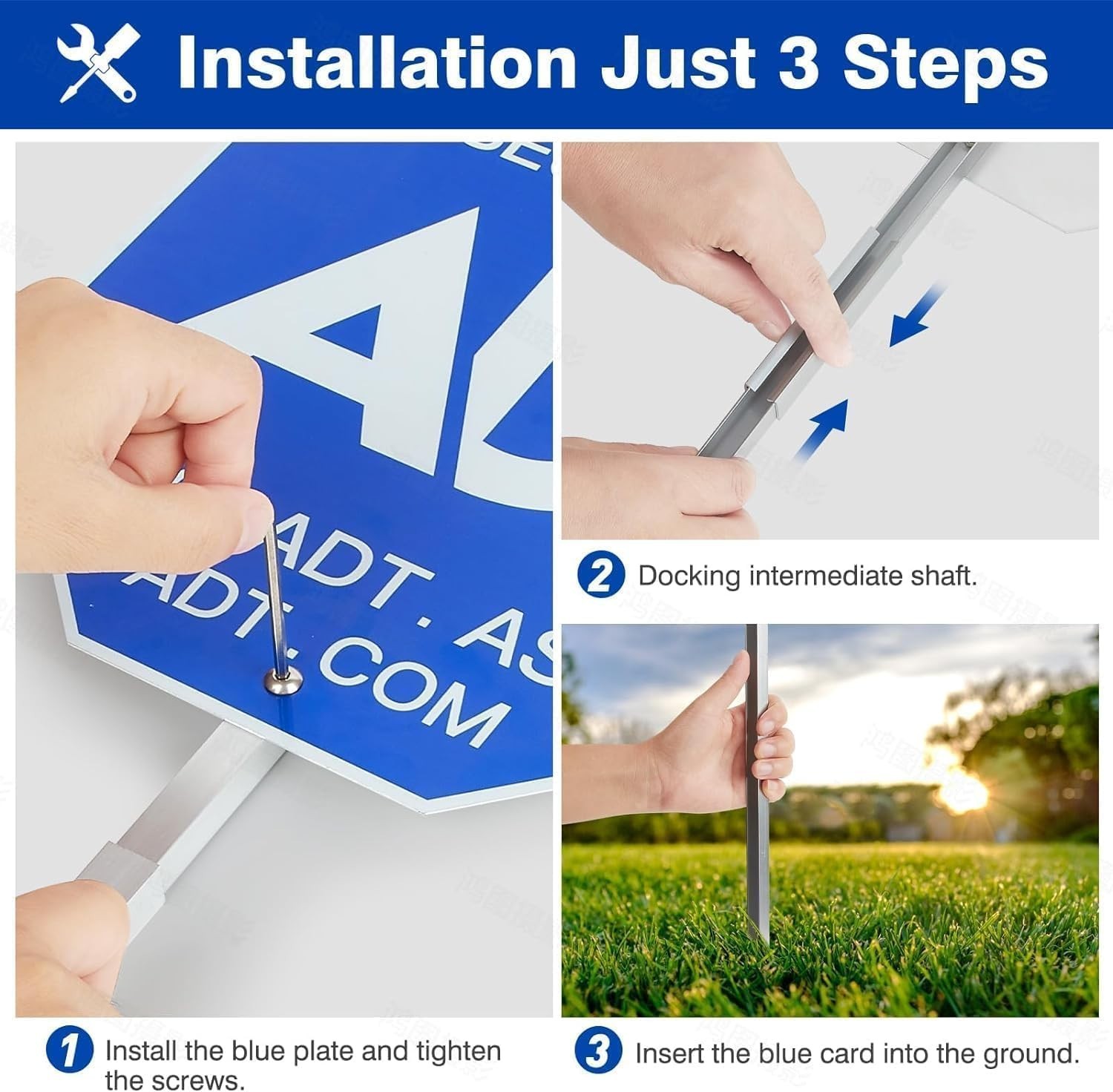 28" ADT Security Sign with Stake & 8 Window Stickers, Weather-Resistant Yard