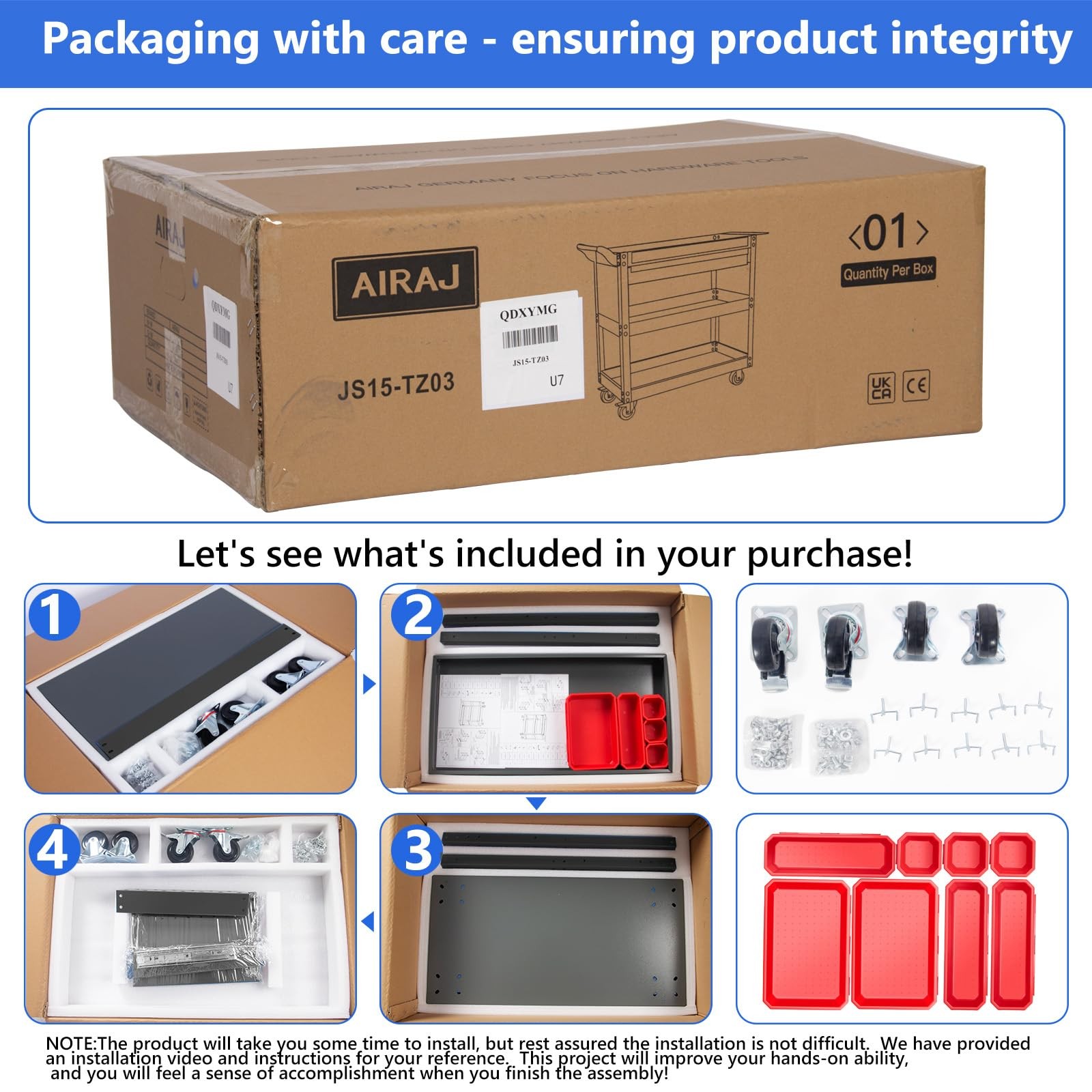 Tool Cart,27.5" 3 Tier Tool Cart on Wheels,Utility Industrial Service Cart