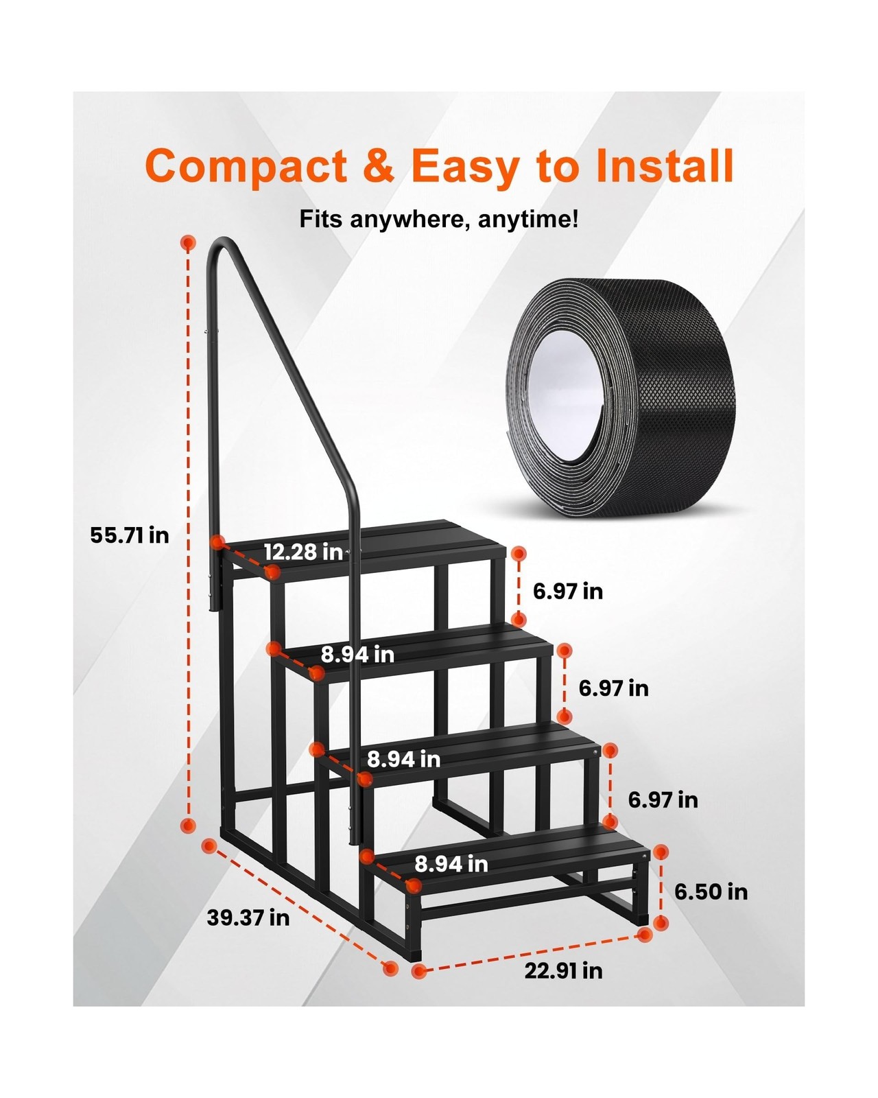 RV Steps with Handrail, 4 Steps RV Stairs w/Handrail for Elderly & Kids, Wide...