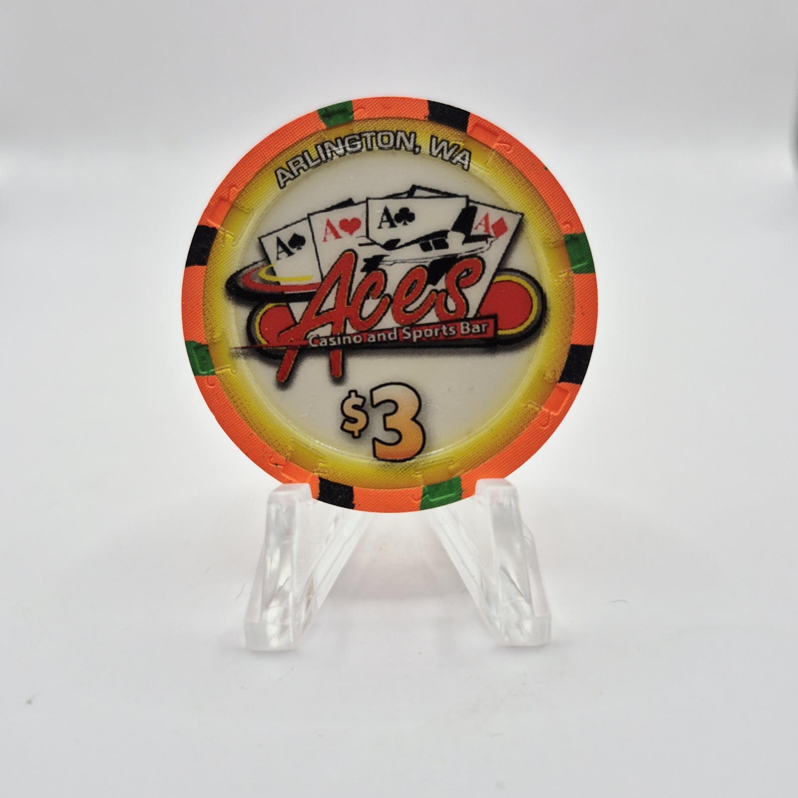 Aces Casino & Sports Bar Arlington Washington 'UNCIRCULATED' $3 Casino Chip