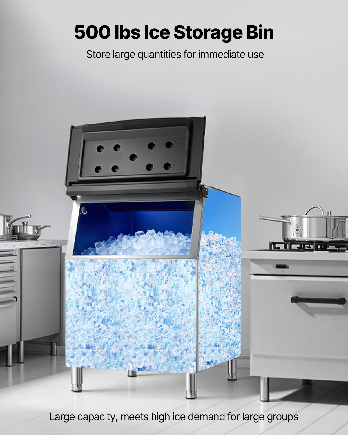 VEVOR Commercial Ice Maker Storage Bin 500lbs Capacity Stainless Steel Ice Bin