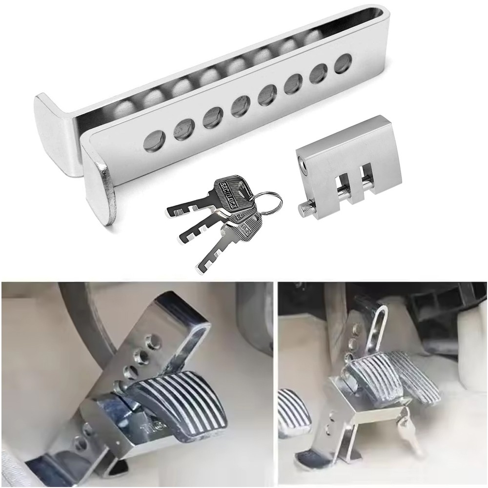 Stainless Steel Brake Pedal Lock Security Car Auto Clutch Lock Anti-theft 3Key