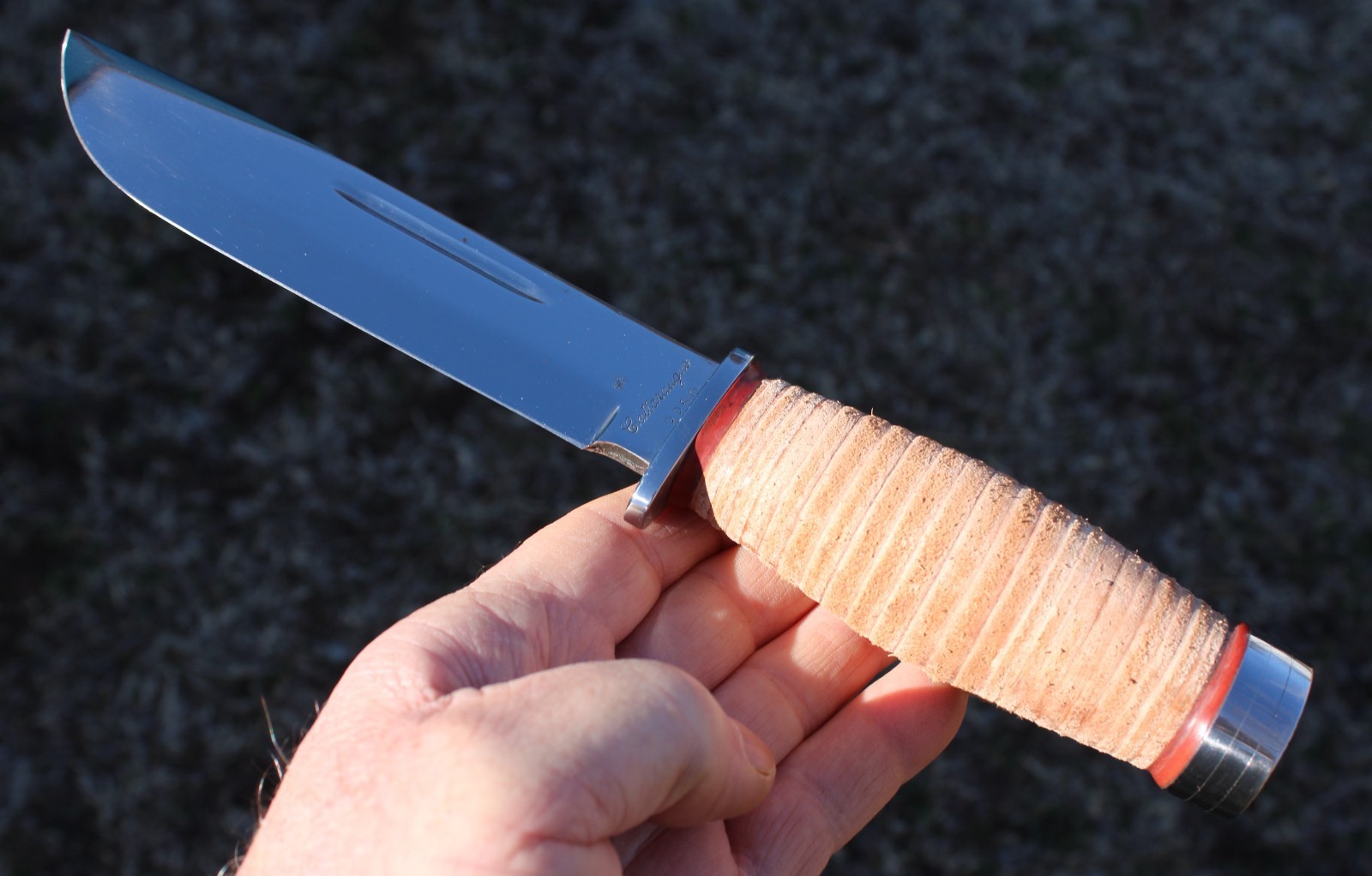 BGCK&T Custom Cattaraugus 225-Q Knife With New Leather Handle Sheath Full Blade