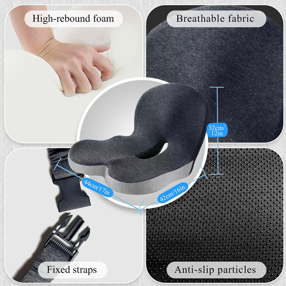 Memory Foam Seat Cushion w/Lumbar Support Pillow for Back & Sciatica Pain Relief