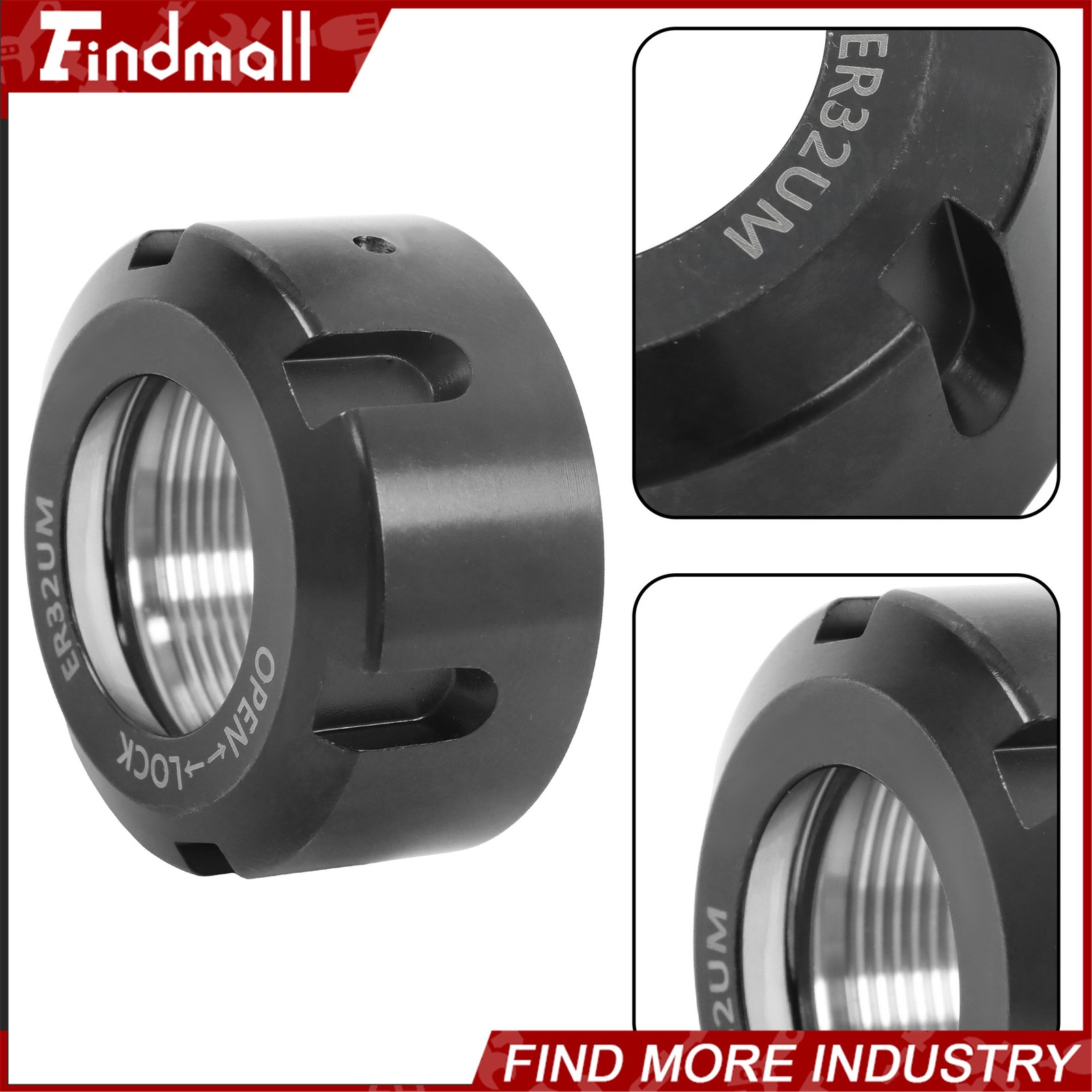Findmall 2 Pack ER32UM Collet Nuts Ball Bearing Design for CNC Mill and Lathe