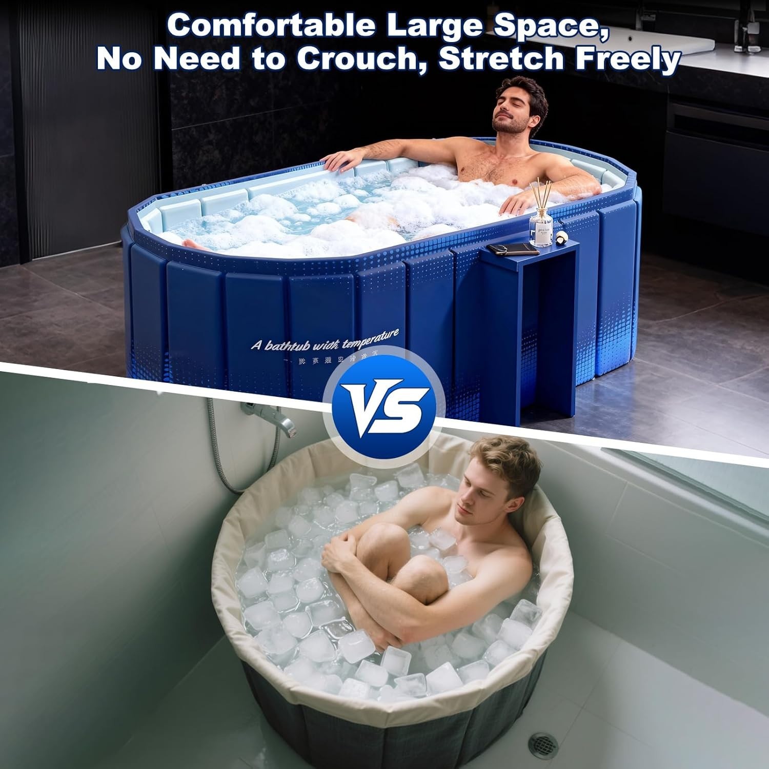 Portable Bathtub for Adult 59" Large Collapsible Cold Plunge Bathtub Foldable No