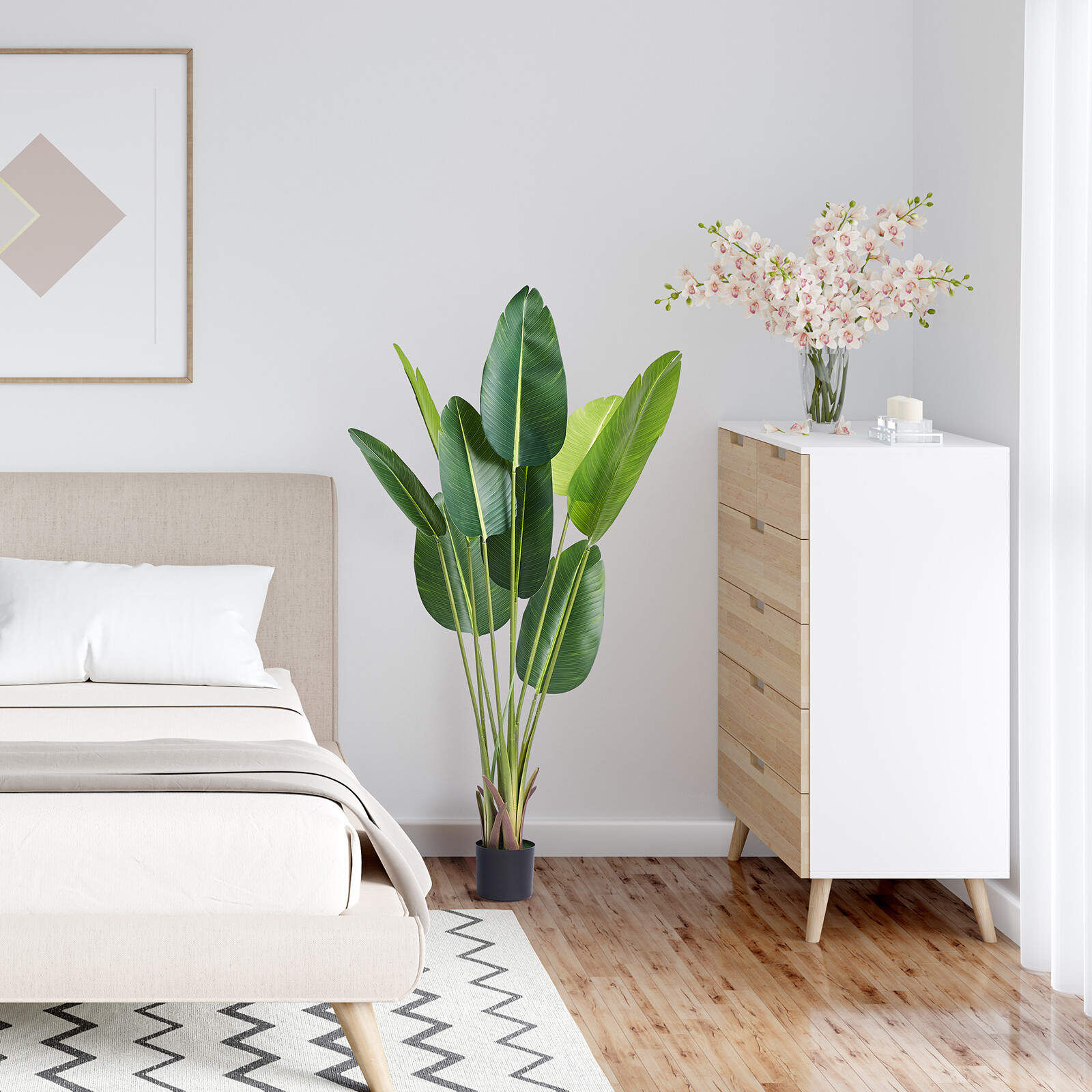 Bird Of Paradise 5ft Tall Fake Palm Tree Artificial Faux Silk Plant in Pot Decor