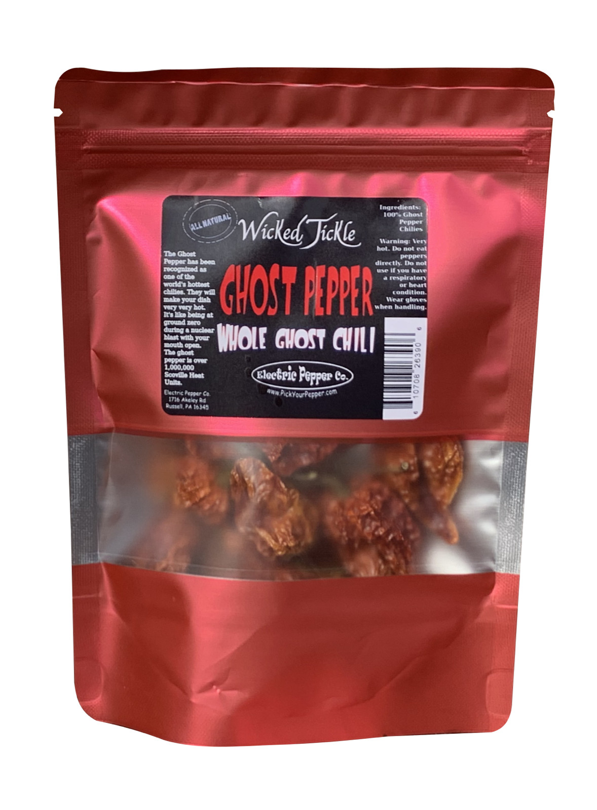 Dried Whole Ghost Peppers Chile Pepper Pods 1 oz Hot 25 Peppers Wicked Tickle