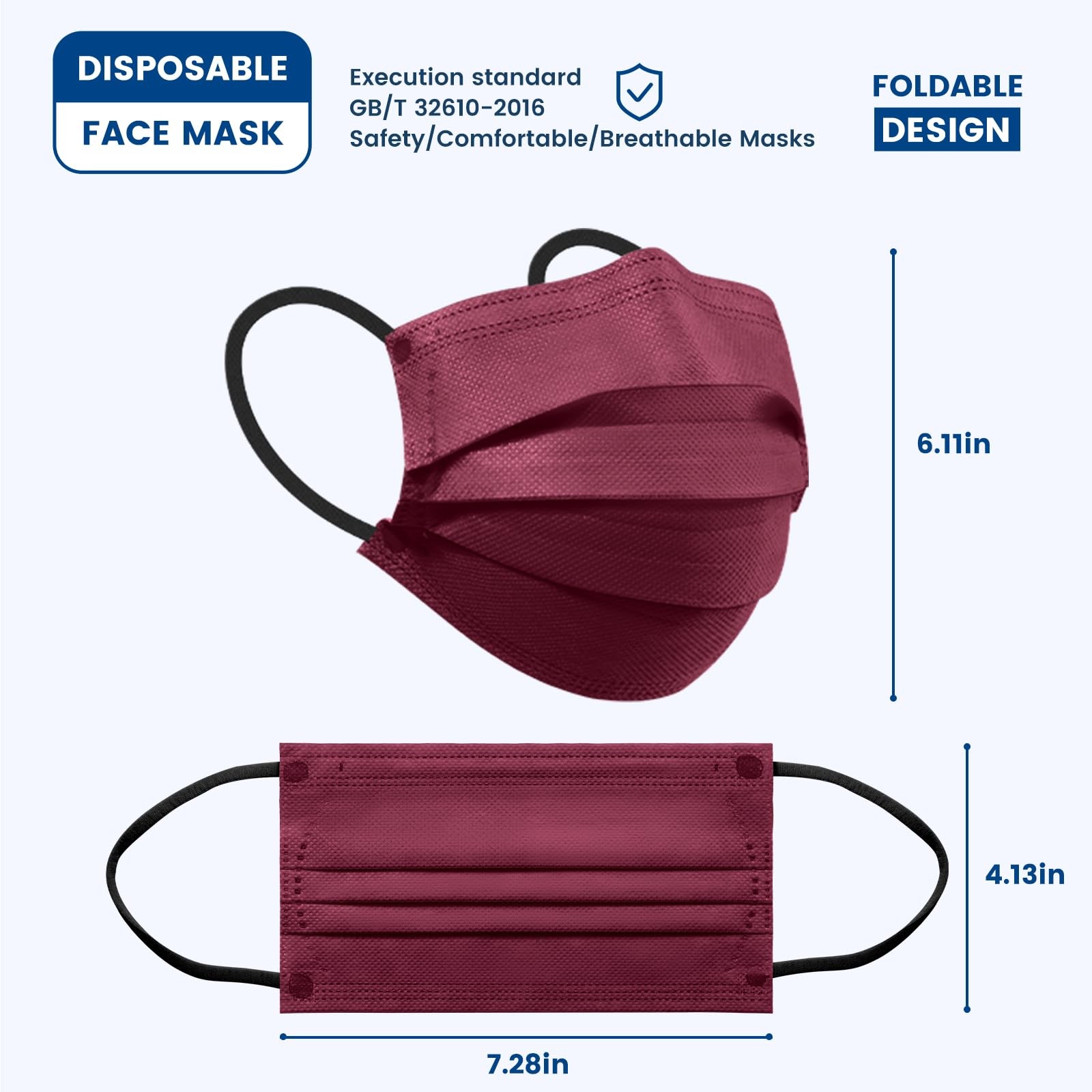 Disposable Face Mask for Adults - 4 Ply Protection, Individually Wrapped 50