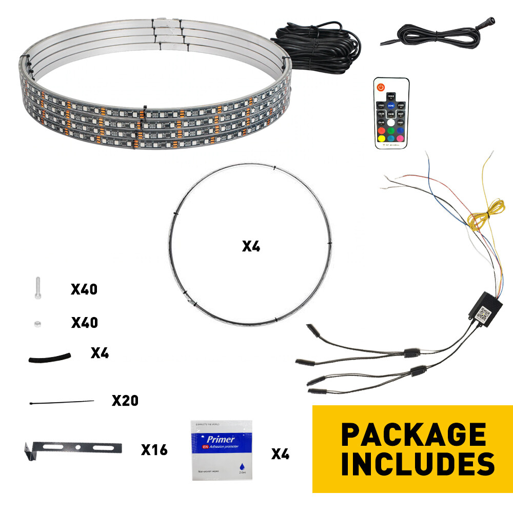 15.5" LED Wheel Ring Rim Lights RGB Color Chasing Brake & Turn Signal Bluetooth