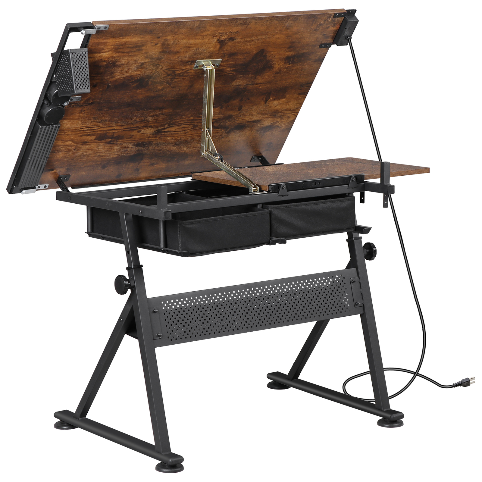 Adjustable Drafting Drawing Table Craft Tiltable Tabletop with Stool & Outlet