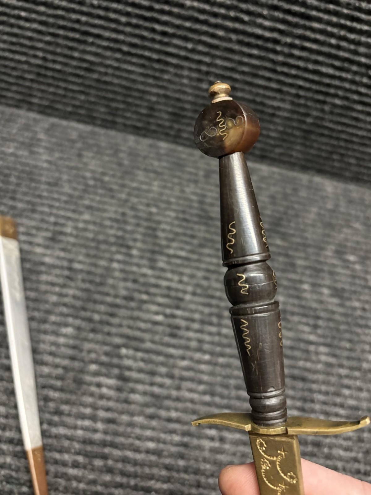 Vintage Luzon Philippine Dagger Engraved Brass Blade Scabbard Tourist Souvenir