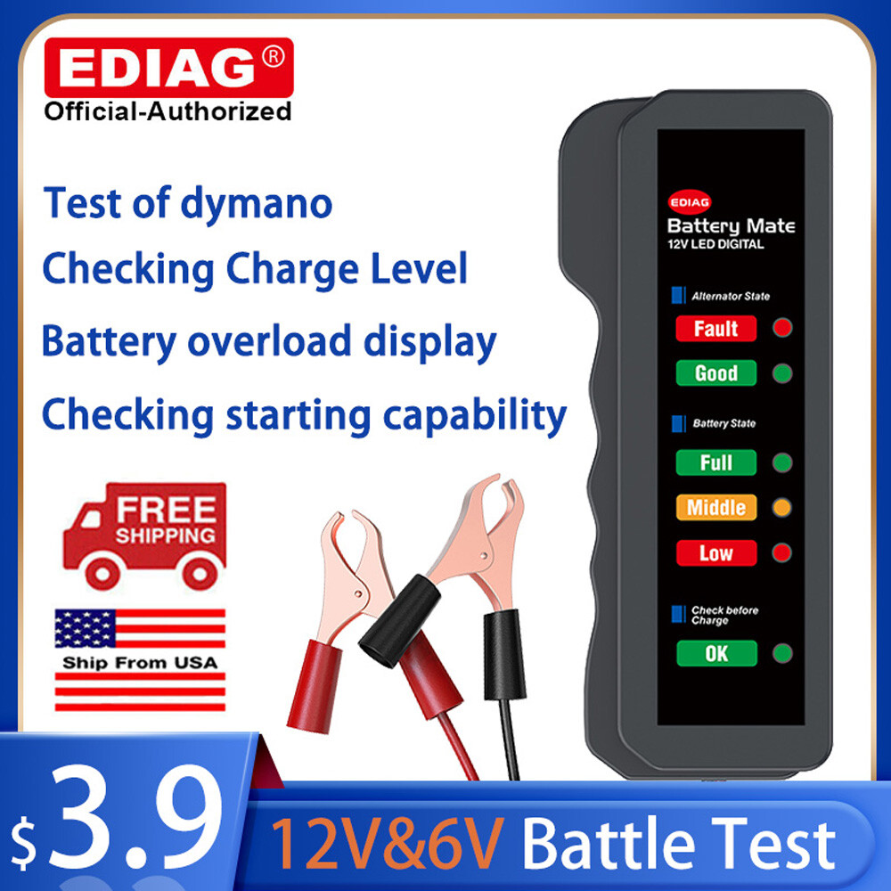 Car Battery Tester Voltmeter Charging System Analyzer For 12V & 6V 100-2000CCA